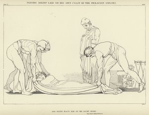 وضع أوليسيس نائمًا على ساحله الخاص من قبل البحارة فاياسيان بواسطة جون فلاكسمان